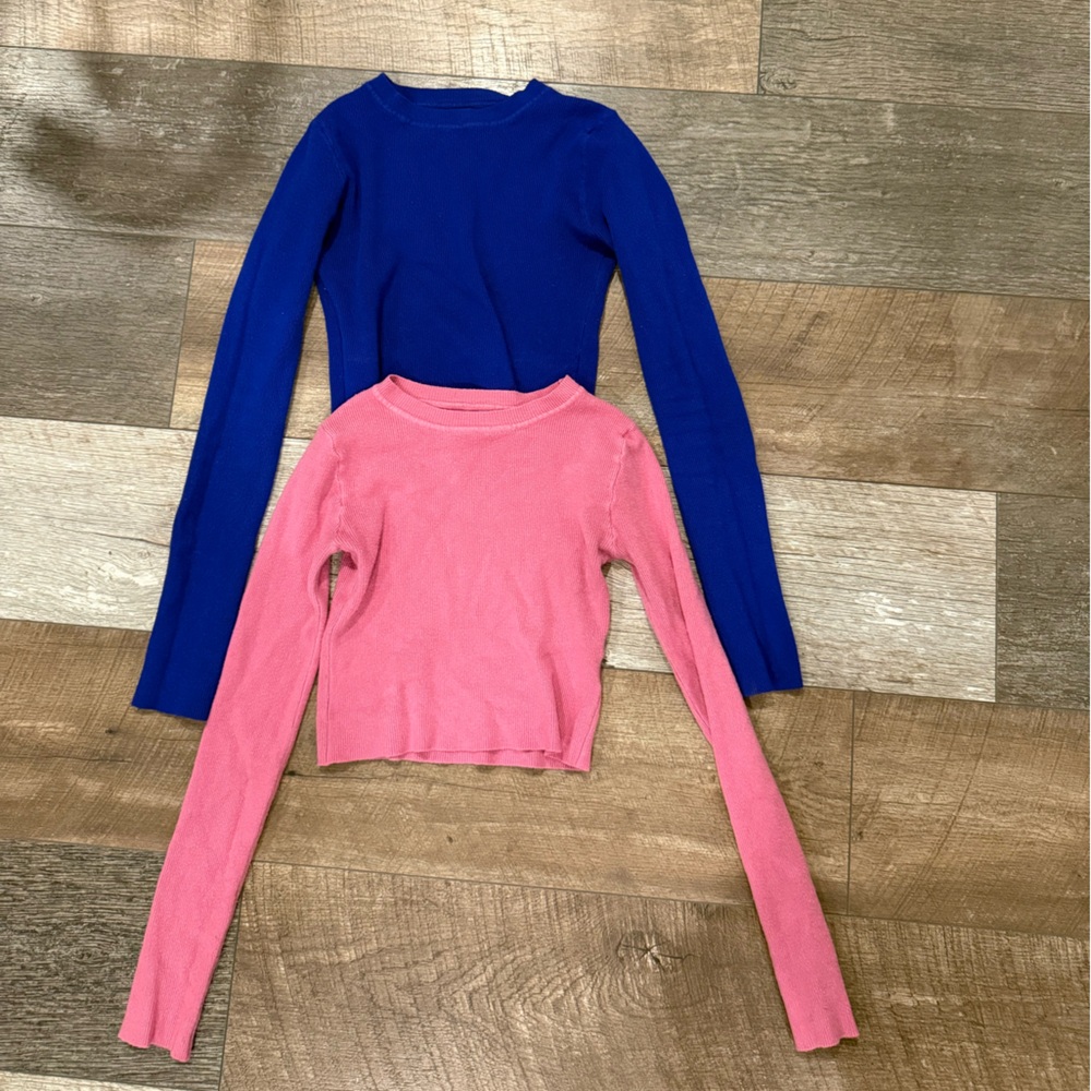 Pink and Blue Long Sleeve Tops
